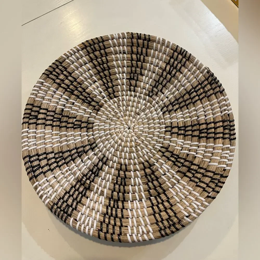 Woven Decorative Wall Basket in Natural, Black & White